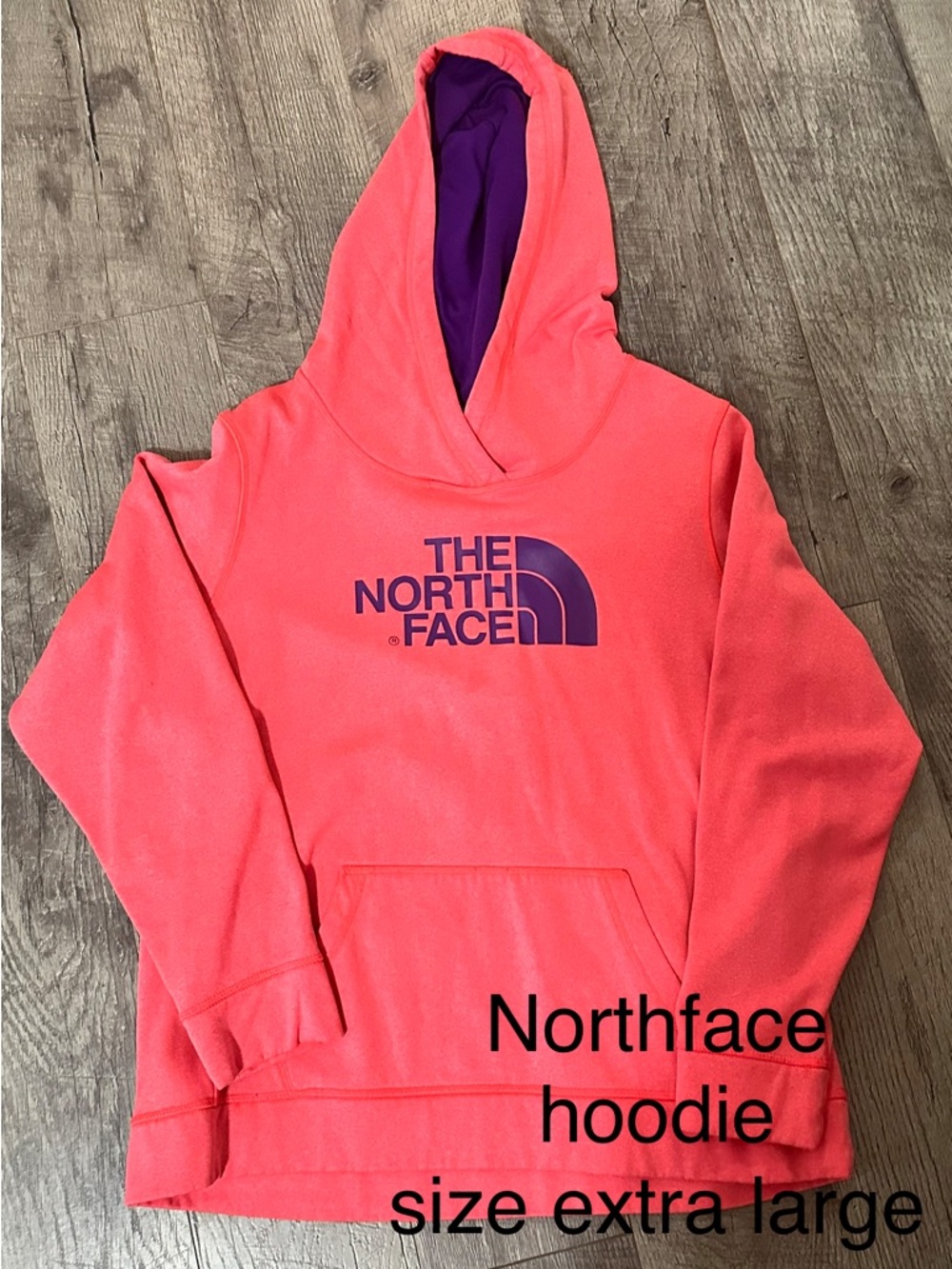 The North Face Coral Pink Hoodie with Purple Logo